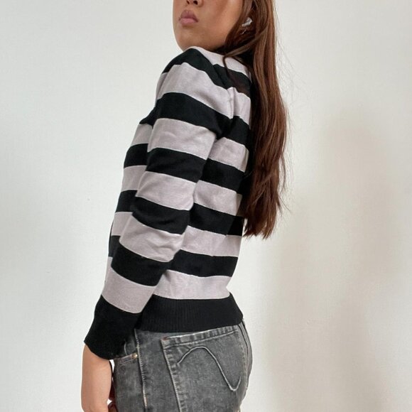 Vintage Black and Grey Striped Zip Up - Picture 4 of 4
